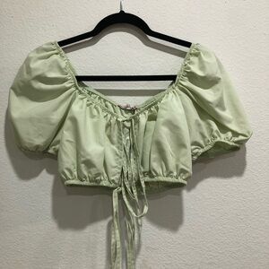 Light Green Puff Sleeve Crop Top